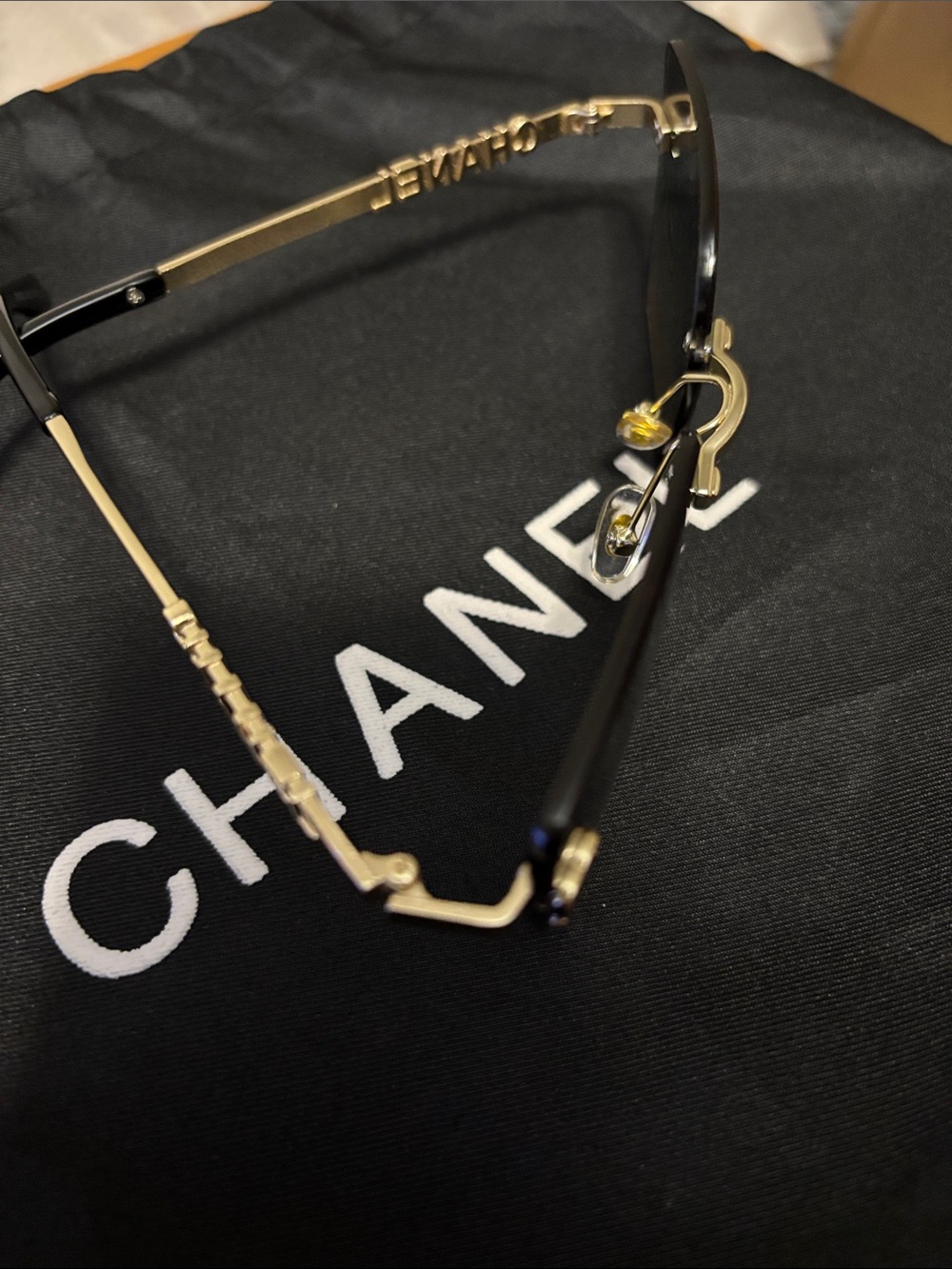CHANEL Rimless Sunglasses Black and Gold Accents - Picture 2 of 6